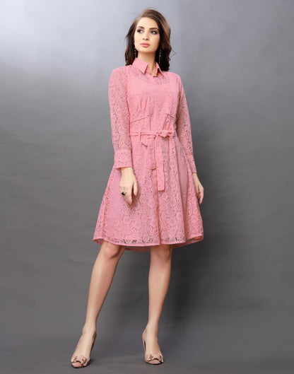 Pink Coloured Net Russell Net Dress | SLV97TK2403