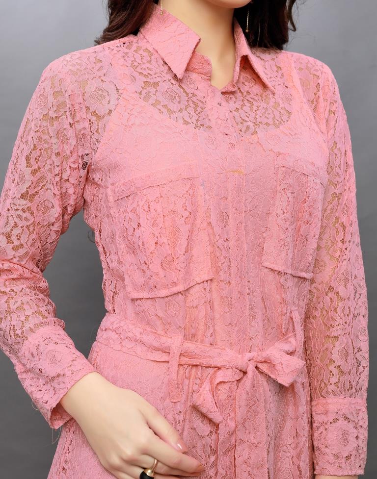 Pink Coloured Net Russell Net Dress | SLV97TK2403