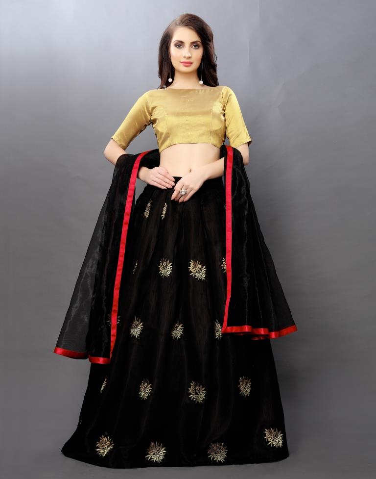 Valiant  Black Coloured Satin Taffeta Zari Embriodery Casual Wear Lehenga | SLV99L10140