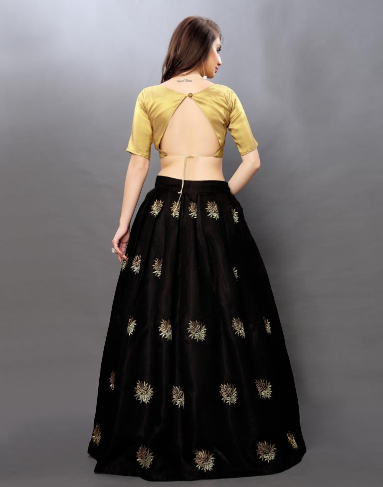 Valiant  Black Coloured Satin Taffeta Zari Embriodery Casual Wear Lehenga | SLV99L10140