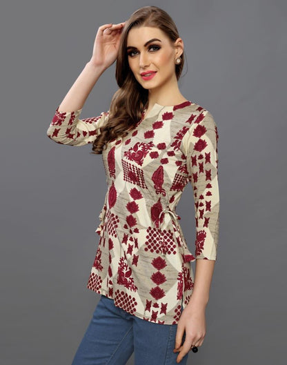 Amiable Beige Coloured Printed Rayon Tops | SLV99TK2422